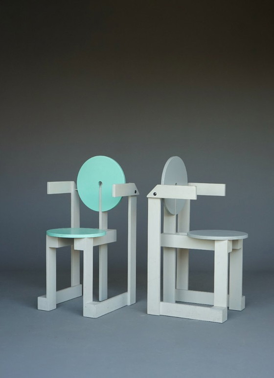 Image 1 of Rare pair of 'Plakhout' Side Chairs by Henk Lampe. 1979