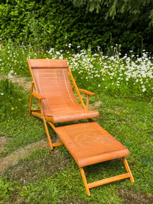 Poltrona lounge e poggiapiedi vintage giapponesi in bambù