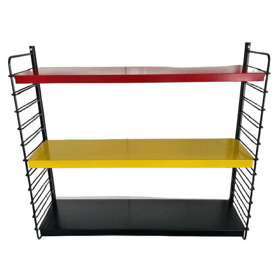 Vintage Mid-Century Modern Modulair Wandrek Metaal Geel Zwart Rood 1950's – Tomado, Metal (photo 4 of 5)