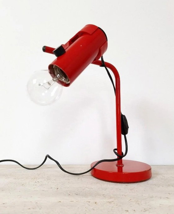 Image 1 of Vintage Red Metal Table Lamp / Adjustable Mid Century Desk Lamp / Italian Memphis Style Office Lighting / Retro Drawing Task Lig