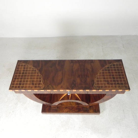 Image 1 of Art Deco style console table with different types of inlaid wood