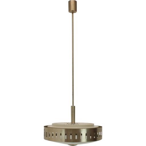 Mid century glazen en metalen hanglamp, Duitsland 1969