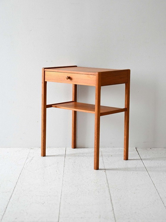 Image 1 of Scandinavian Vintage Teak Nightstand with Shelf