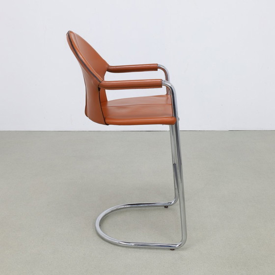 Image 1 of 4x sgabelli da bar vintage in pelle e cromo