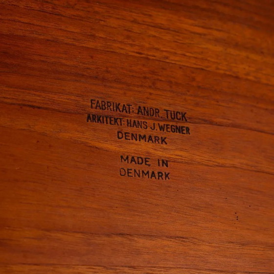 Image 1 of Deense eettafel van massief teak en beukenhout met messing, model AT 303, ontworpen door Hans Wegner voor Andreas Tuck in 1960.