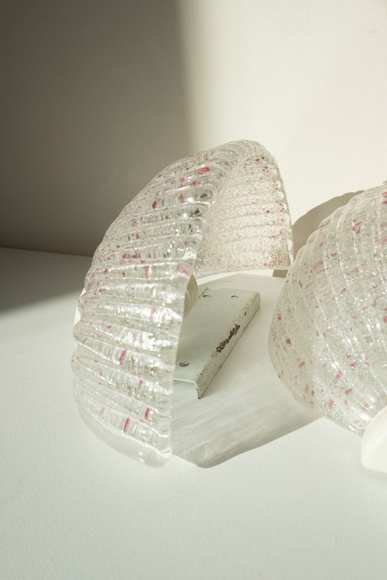 Image 1 of Set di 2 lampade da parete vintage in Murano con macchie rosa