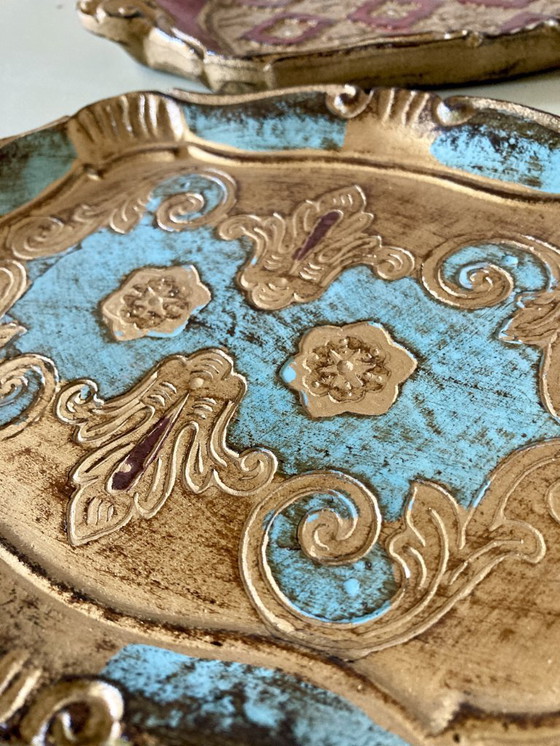 Image 1 of Pair of small Florentine trays in painted wood