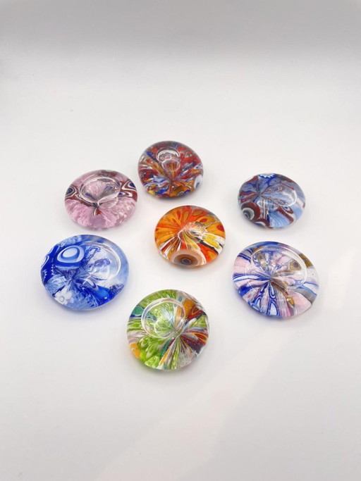 Livio Campanella 7 presse-papiers van Muranoglas in millefiori met murrine