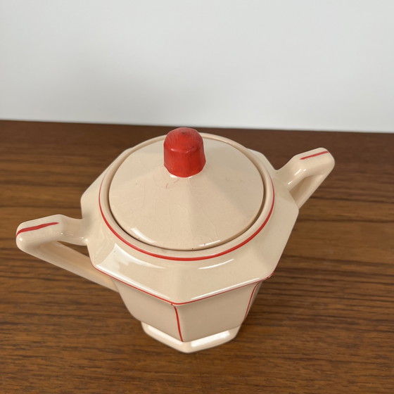 Image 1 of Digoin-Sarrguemines Art Deco Pink and Red Coffee/Tea Set