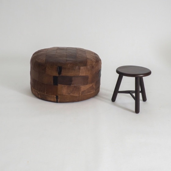 Image 1 of Vintage Leather Patchwork Pouf