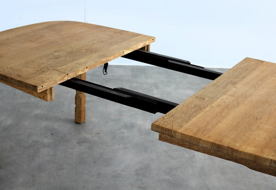 Image 1 of brutalist extendable oak dining table