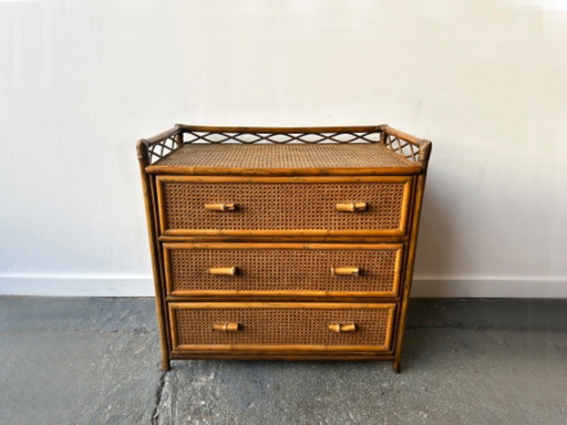 Commode en bambou et rotin Angraves, style milieu du siècle, années 1970