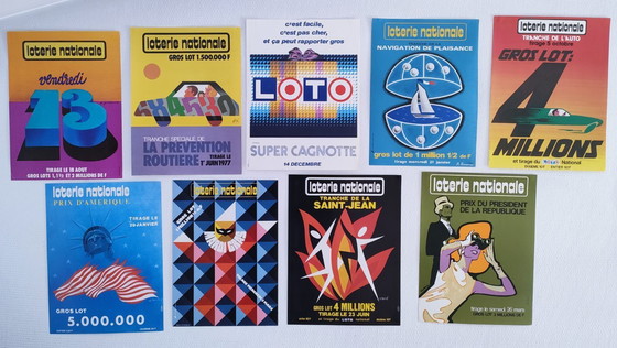 Image 1 of Nueve carteles ilustrados de la lotería nacional francesa de la década de 1970