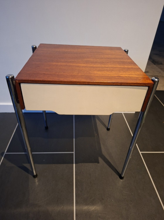 Tavolino anni Sessanta con cassetto contenitore – Tavolini, Wood, Chrome (photo 2 of 8)