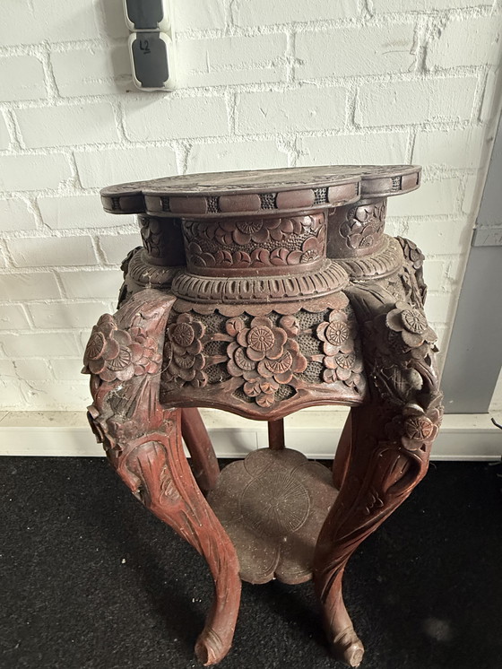 Image 1 of Support à plantes vintage en bois dur sculpté chinois
