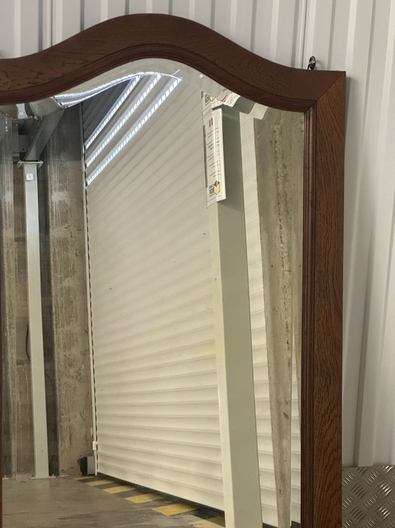 Large antique curved oak mirror, beveled glass, 138 × 83 cm, Wood, Brown (photo 4 of 15)