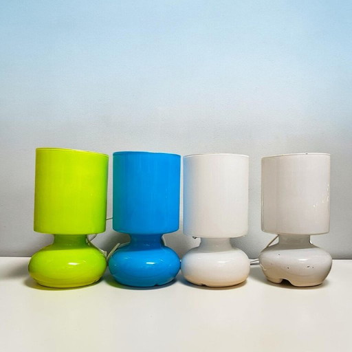 Green blue white hand-blown glass Lykta table lamps by IKEA, Set of 4