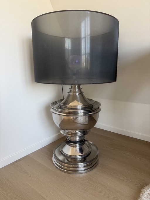 Eicholz Silom floor lamp silver with organza lampshade and taupe edge