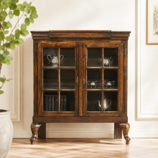 Engelse eikenhouten vitrinekast, Gründerzeit-stijl – vitrinekasten, Wood