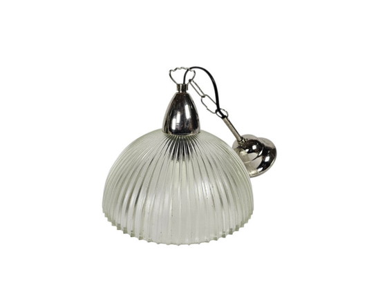 Image 1 of Lampada a sospensione Prisma massiccia, vetro rigato, Belgio, anni '70