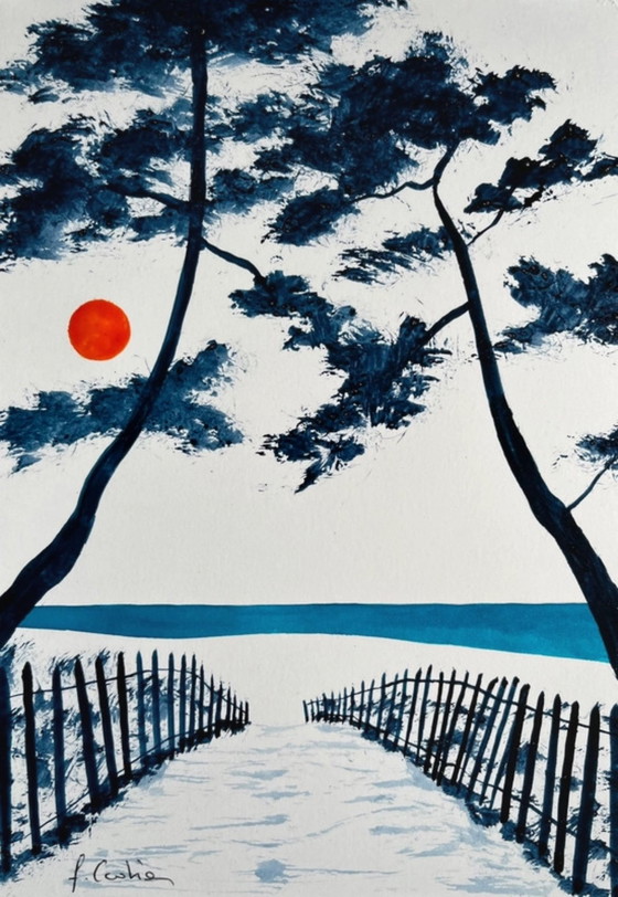 Image 1 of Set of 3 sketches by F Cadiou, 21x15cm.