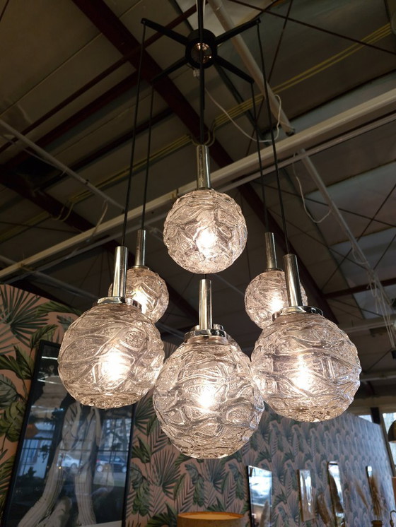 Image 1 of Lampadario vintage anni '70 cromato con 7 sfere di vetro