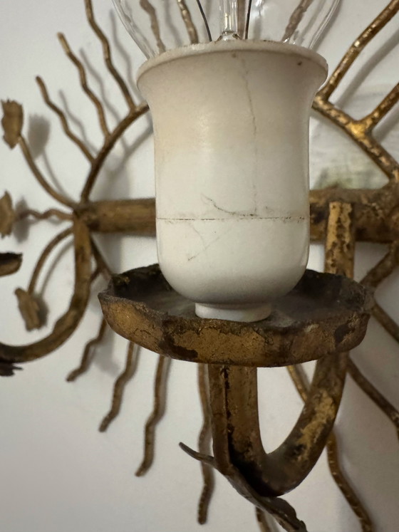 Image 1 of Applique da parete a forma di sole con foglie dorate, anni '60