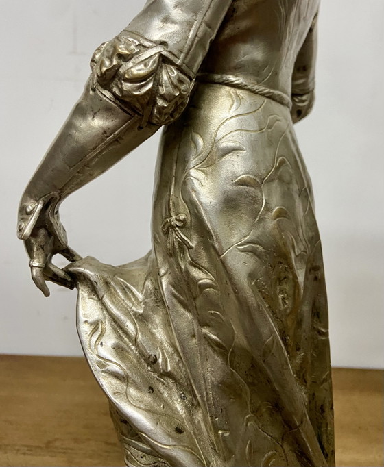 Image 1 of Importante coppia di sculture francesi in bronzo argentato di A.L. Gaudez
