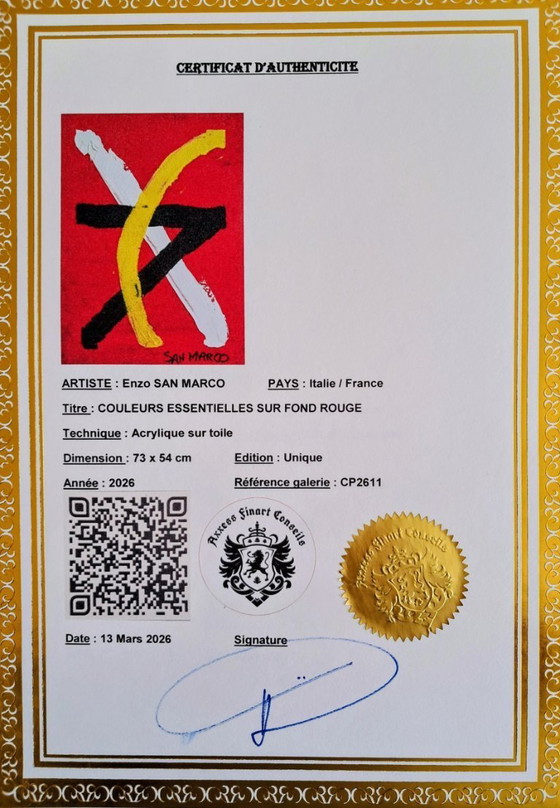 Image 1 of Enzo SAN MARCO - Essential Colors on a Red Background - Artist's Painting