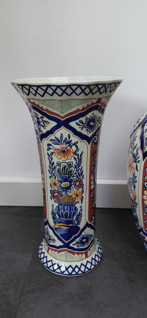 Image 1 of Beautiful 3-piece Antique Cabinet Set – Boch Belgium – Hand-painted