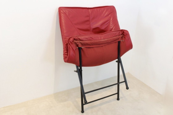 Molinari Foldable Easy Chairs Designed by Teun Van Zanten, Armchairs, Leather, Metal, Red, Mid Century Modern (photo 4 of 10)