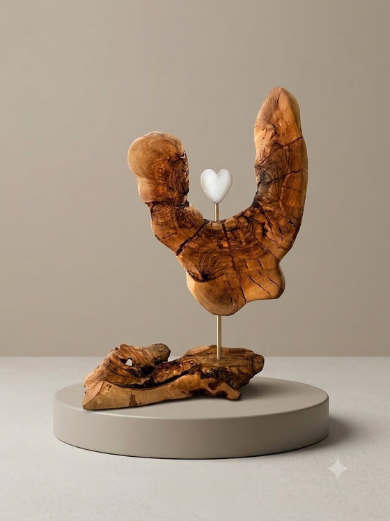Wooden Sculpture with Heart, Organic Style, named "Heart's Refuge", Metal, Brown, Organic Modern (photo 4 of 12)