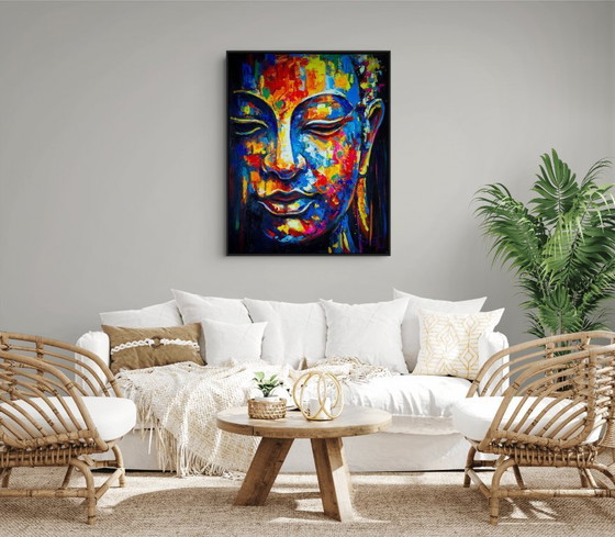 Image 1 of Unique hand-painted Buddha painting "Colorful Calm" – Seksak Jaichumchen – 80 × 100 cm