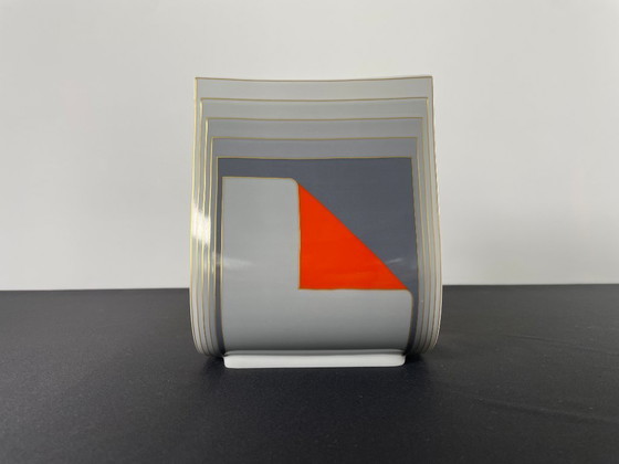 Image 1 of 1980s Gray and Red with Gold Stripe Rosenthal Vase By Christa Goltz Keramische Vaas