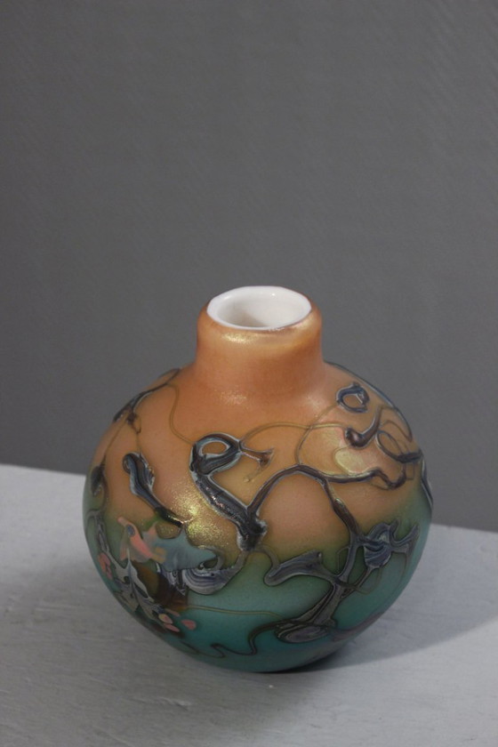 Image 1 of Pascal Guyot & Bernard Aconito in Biot Vase, abstract iridescent decoration, France 1993