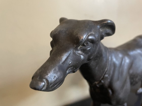 Image 1 of Statue Greyhound Dog Art Deco 1920 On Marble Pedestal