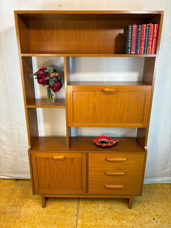 Image 1 of Mid-Century Retro Vintage Room Divider / Shelving Unit by Stonehill – Stateroom Range 1970s  Cocktail Flap • Drawers • Statement