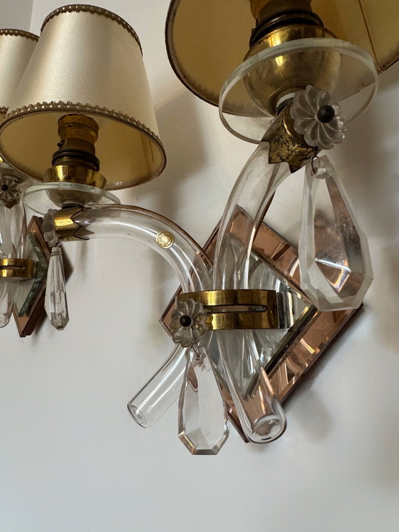 Image 1 of Art Deco crystal and brass mirror wall lights