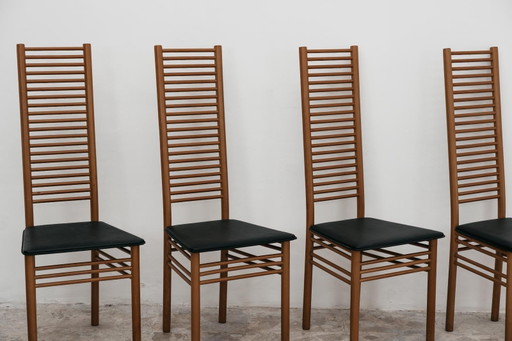 Dining Set Consisting of 4 Chairs with Ladder Backrest, 1980s Design, Italy