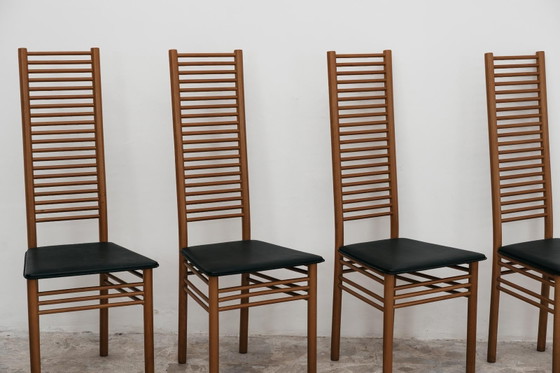 Image 1 of Dining Set Consisting of 4 Chairs with Ladder Backrest, 1980s Design, Italy