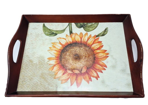 Handmade Sunflower Wooden Serving Tray – Decoupage Art