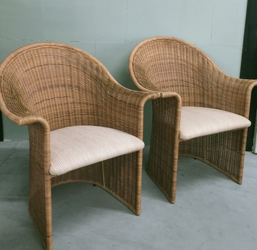 Sedie a slitta in rattan vintage Luit van der Helm (nuovamente rivestite).