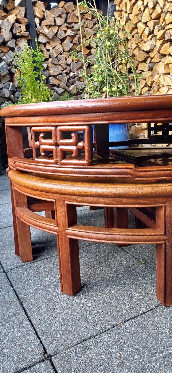 Image 1 of Vintage 1950s teak Chinese tea table coffee table
