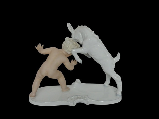 Image 1 of Schaubach art deco porcelain figurine putto with goat UK1aEb