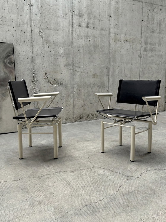 Image 1 of 2x SEDIE “SERIE 8600” KUSCH & CO. BRUTALISTA PELLE NERO ACCIAIO BIANCO ANNI '80