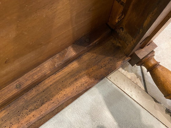 Image 1 of Escritorio con 1 cajón en madera maciza de roble con patas torneadas y talladas, 89x62cm