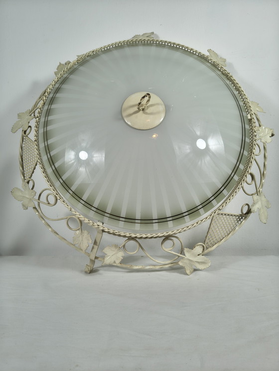 Image 1 of Vintage ceiling lamp Ø70 cm – Metal frame – Striped motif – Retro design