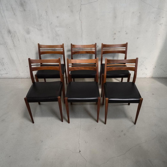 Image 1 of Set van 6 teakhouten eetkamerstoelen uit het midden van de 20e eeuw, model Habeo, Deens design uit de jaren 60.