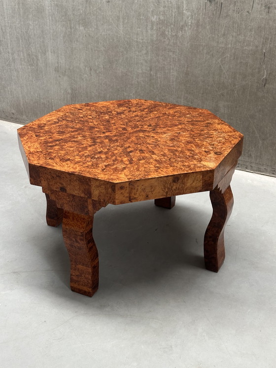 Image 1 of Art Deco salontafel met wortelhout mozaïek patroon