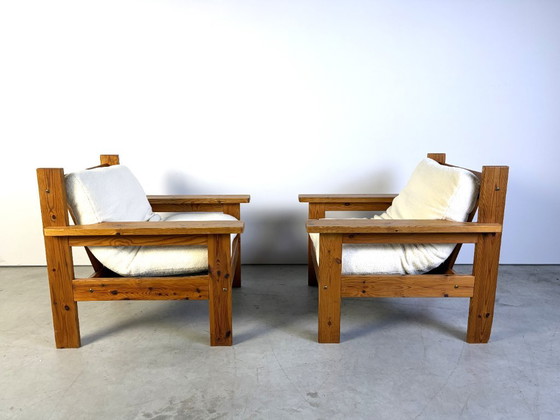 Pair of pine wood boucle fabric armchairs, 1980s, Textile, Brown, Mid Century Modern (photo 7 of 9)